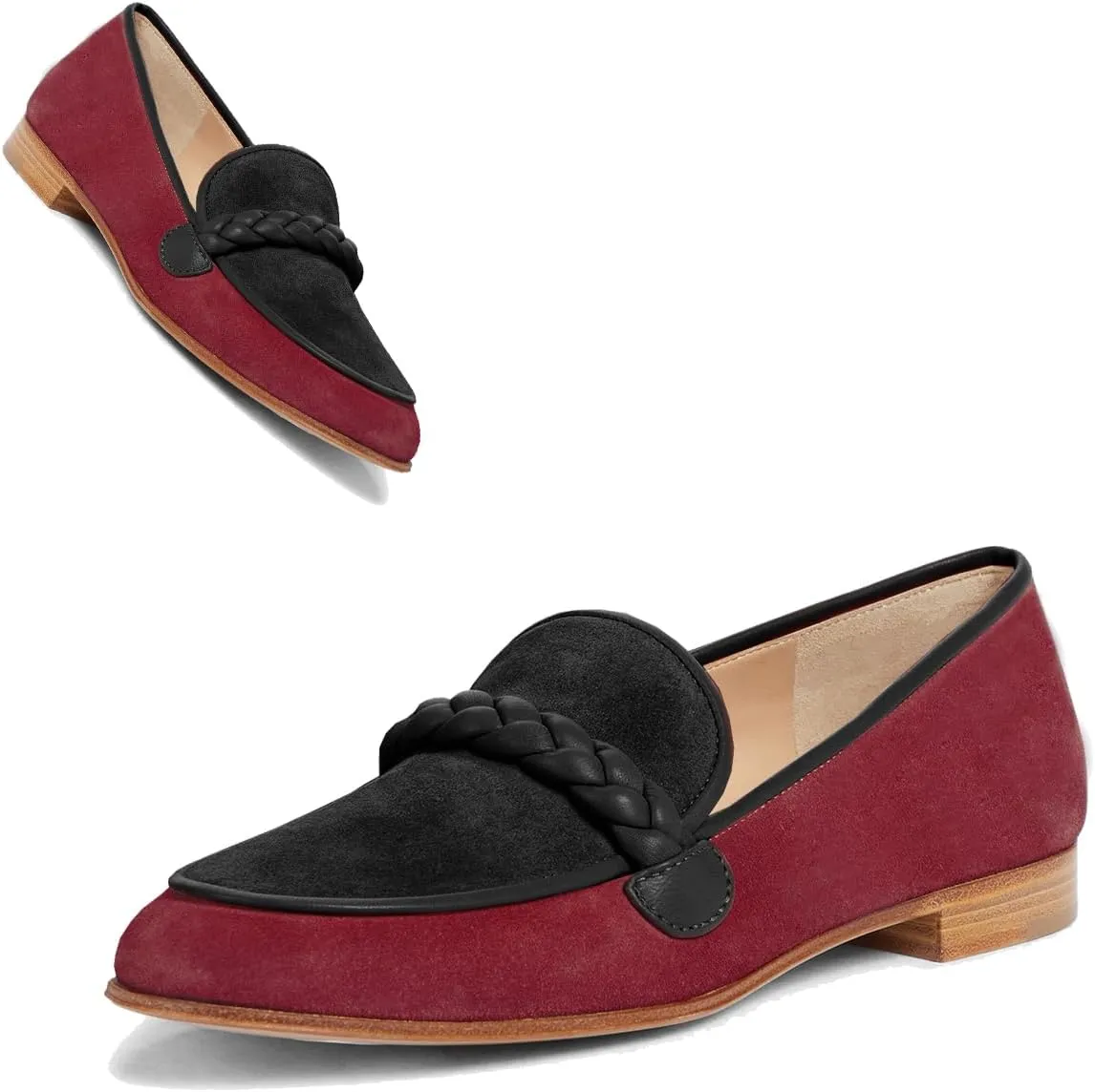 MOOMMO Women Comfortable Suede Loafer Flats Closed Round Toe Slip On Penny Loafers Knitted Strap Oxford Loafer Shoes for Office Ladies Work Daily Casual Club Driver Flats Spring Elegant 4-11 M US