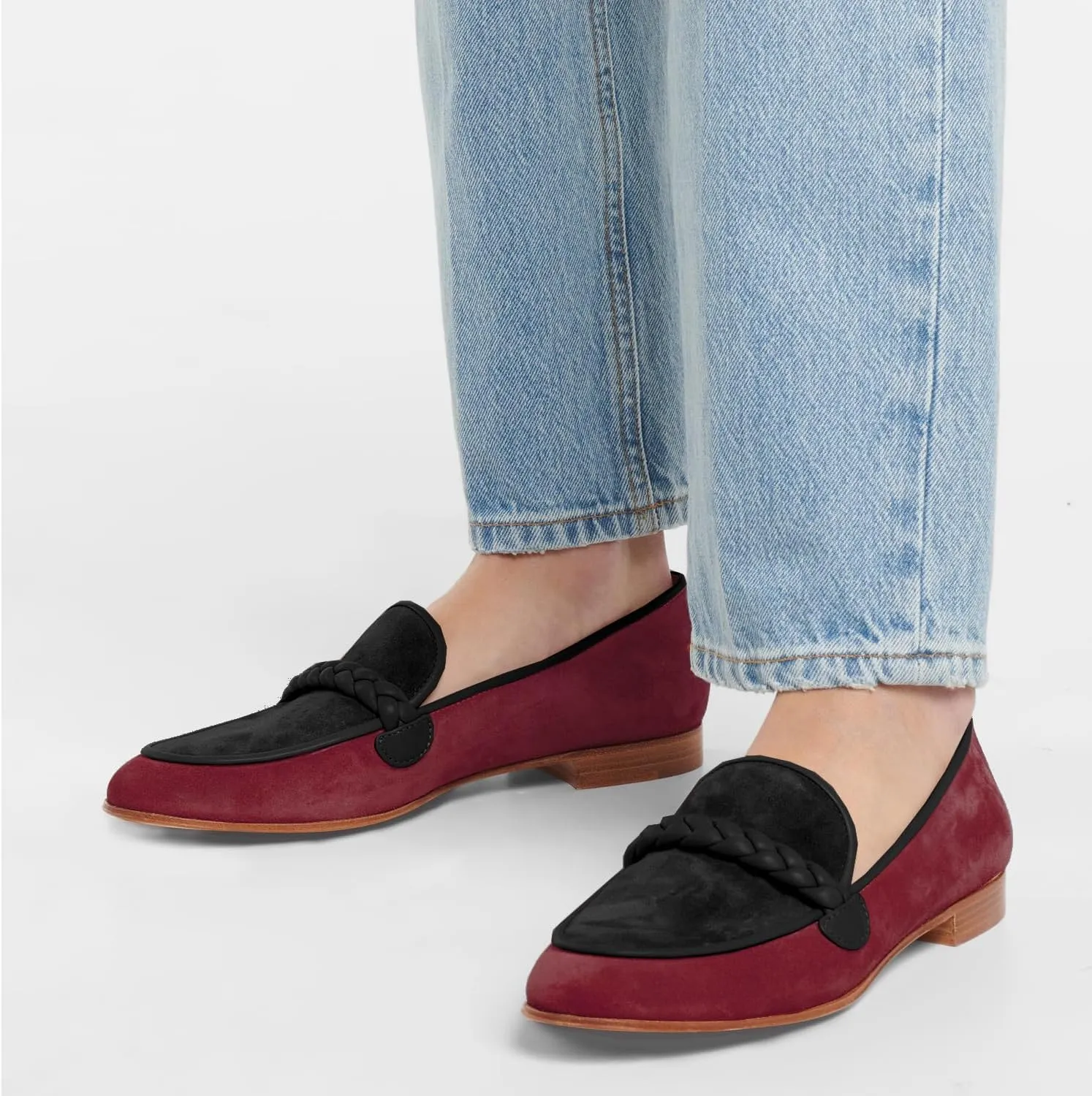 MOOMMO Women Comfortable Suede Loafer Flats Closed Round Toe Slip On Penny Loafers Knitted Strap Oxford Loafer Shoes for Office Ladies Work Daily Casual Club Driver Flats Spring Elegant 4-11 M US