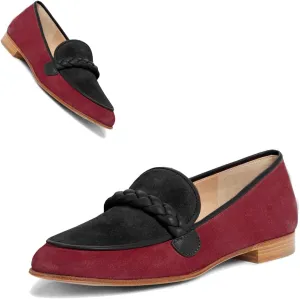 MOOMMO Women Comfortable Suede Loafer Flats Closed Round Toe Slip On Penny Loafers Knitted Strap Oxford Loafer Shoes for Office Ladies Work Daily Casual Club Driver Flats Spring Elegant 4-11 M US
