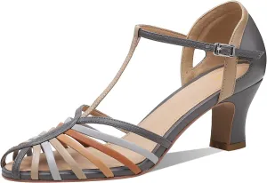 MOOMMO Women Low Heel Sandals Ankle Strap Rainbow Kitten Heel Cage Sandal Shoes T Strap Mary Jane Pumps Chunky Block Heel Cutout Sandals Bridal Wedding Summer Vintage Dressy Elegant Comfort 4-11 M US