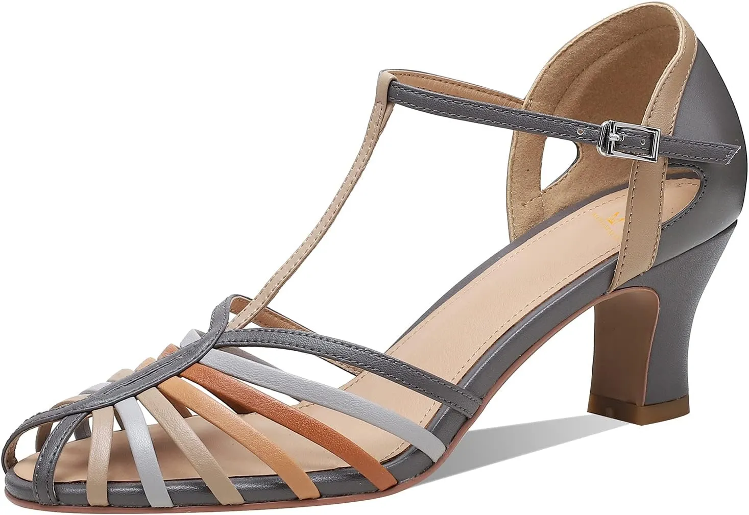 MOOMMO Women Low Heel Sandals Ankle Strap Rainbow Kitten Heel Cage Sandal Shoes T Strap Mary Jane Pumps Chunky Block Heel Cutout Sandals Bridal Wedding Summer Vintage Dressy Elegant Comfort 4-11 M US