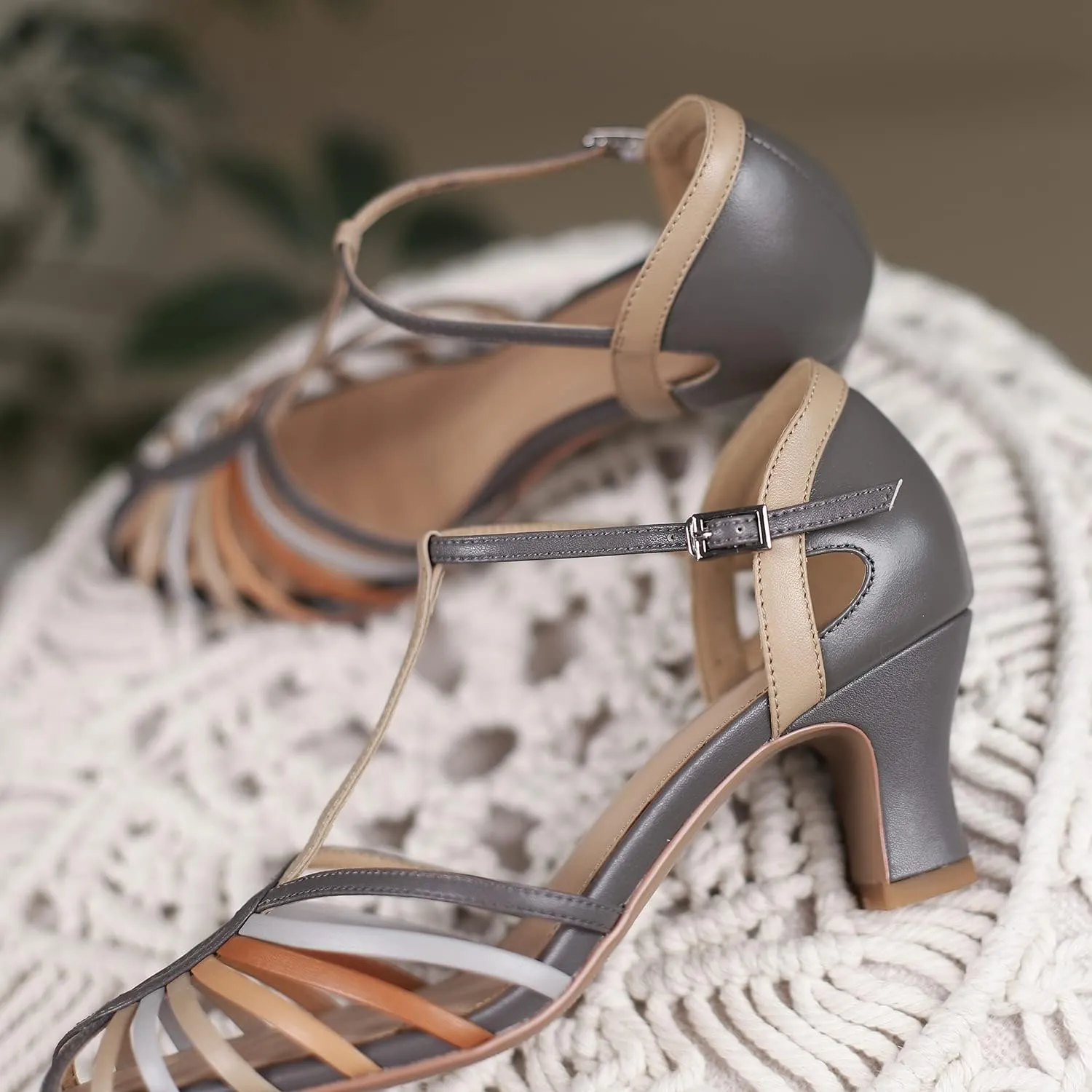 MOOMMO Women Low Heel Sandals Ankle Strap Rainbow Kitten Heel Cage Sandal Shoes T Strap Mary Jane Pumps Chunky Block Heel Cutout Sandals Bridal Wedding Summer Vintage Dressy Elegant Comfort 4-11 M US