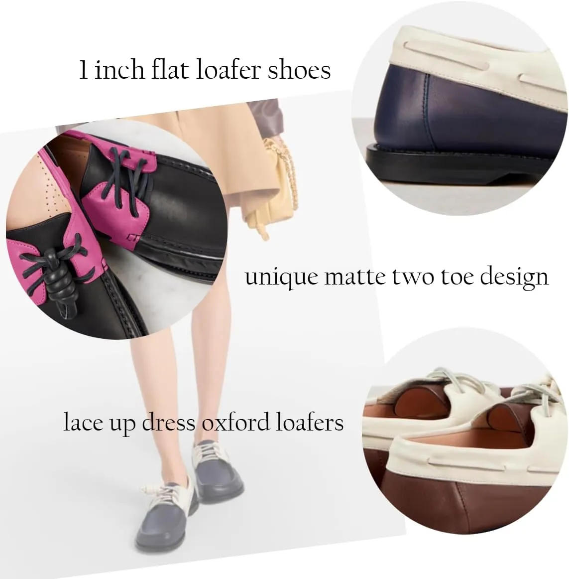 MOOMMO Women Oxford Loafers Lace UP Round Toe Oxford Shoes Office Ladies Two Tone Oxfords Flats Walking Drive Dress Shoes Flat Heel Matte Comfortable Casual Loafer Flats 4-11 M US