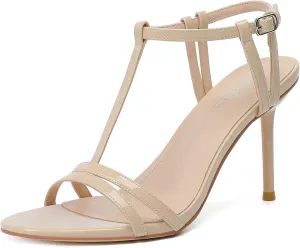 Mostrin Strappy Heels for Women Round Open Toe Lace Up Heeled Sandals Ankle T Strap Stiletto High Heels Dress Shoes
