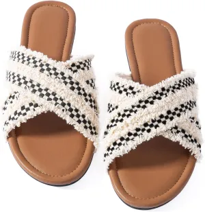 Mtzyoa Women Flat Sandals Braided Leather Crossover Nude Dressy Fashion Evening Party Wedding Sandals