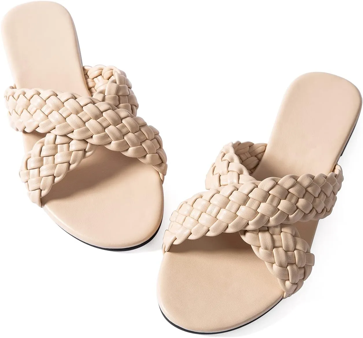 Mtzyoa Women Flat Sandals Braided Leather Crossover Nude Dressy Fashion Evening Party Wedding Sandals