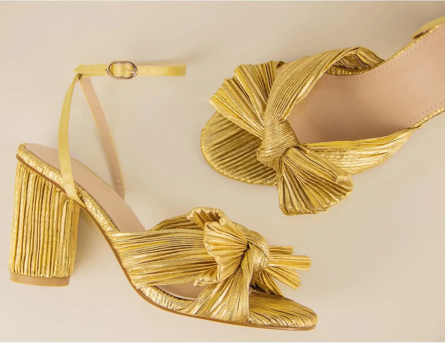 MUCCCUTE Women's Bow Knot Heeled Sandals Ankle Buckle Strap Chunky Heeled Open-toe Comfortable Wedding Party Fashion Heeled