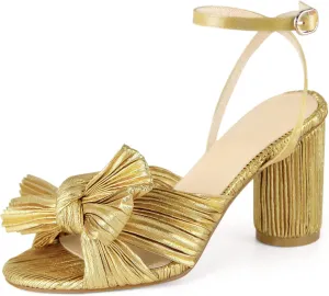 MUCCCUTE Women's Bow Knot Heeled Sandals Ankle Buckle Strap Chunky Heeled Open-toe Comfortable Wedding Party Fashion Heeled