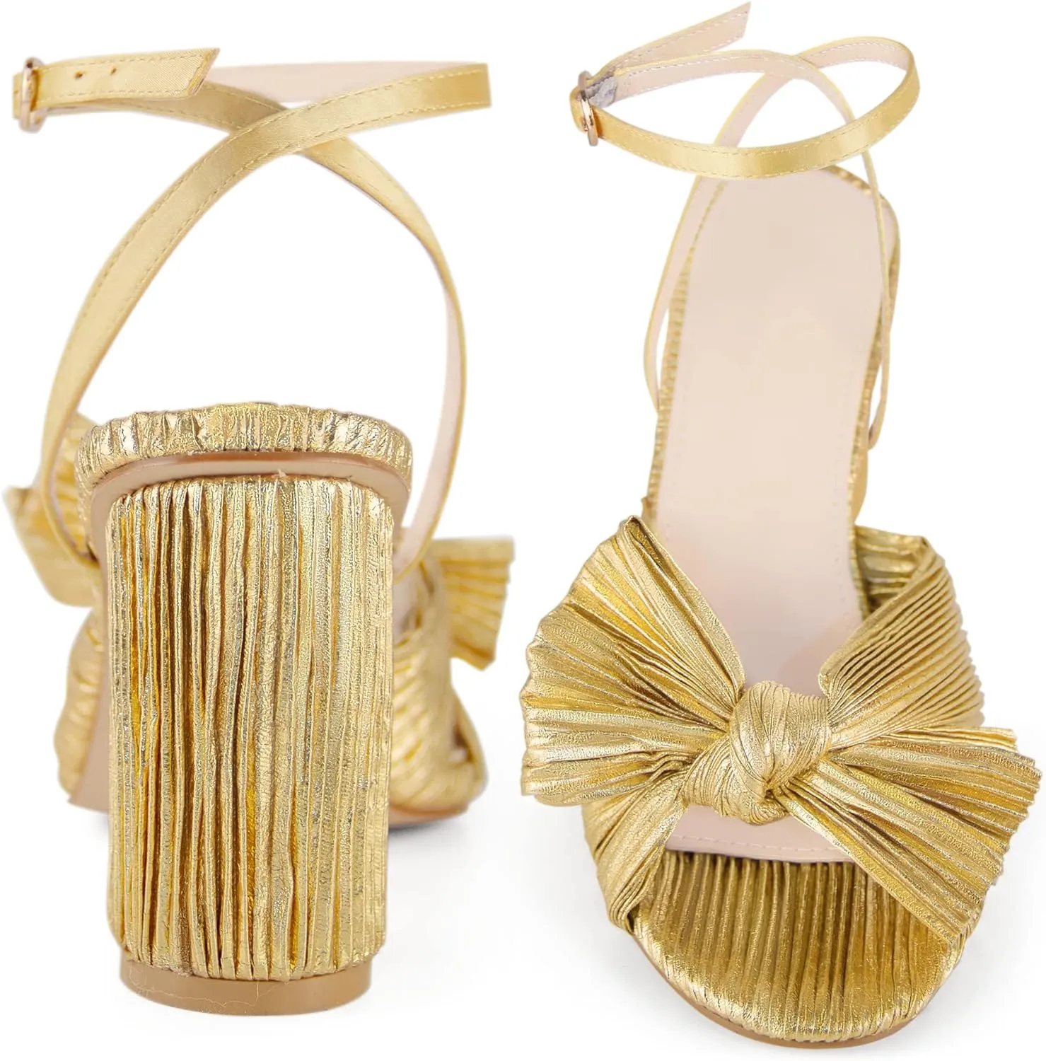MUCCCUTE Women's Bow Knot Heeled Sandals Ankle Buckle Strap Chunky Heeled Open-toe Comfortable Wedding Party Fashion Heeled