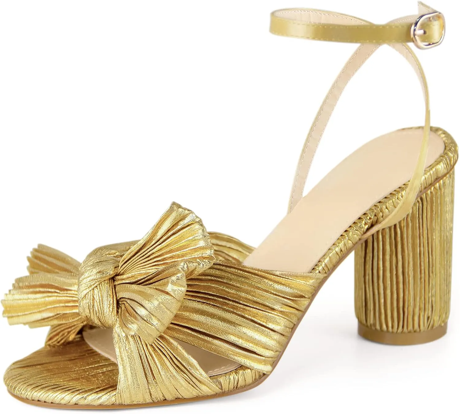 MUCCCUTE Women's Bow Knot Heeled Sandals Ankle Buckle Strap Chunky Heeled Open-toe Comfortable Wedding Party Fashion Heeled