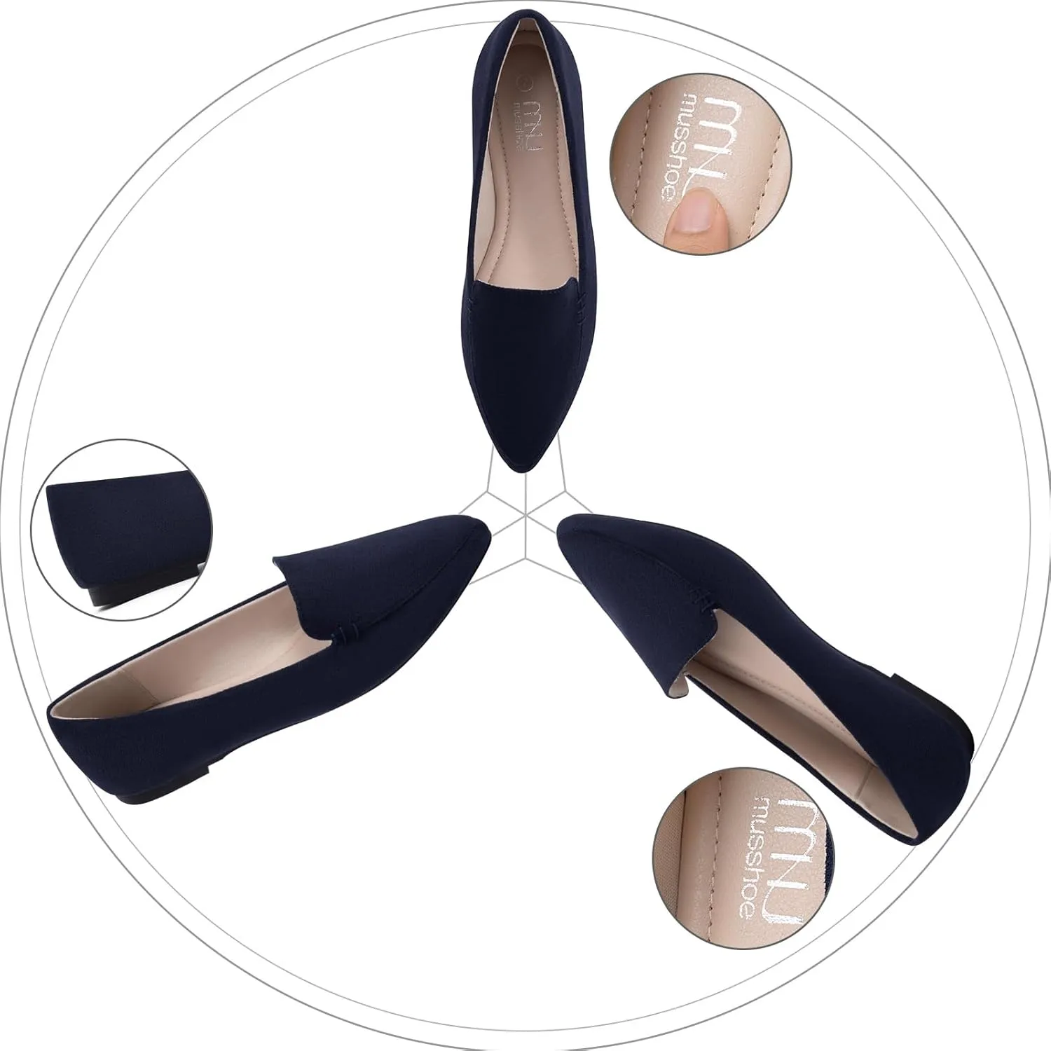 MUSSHOE Loafers for Women Comfortable Pointed Toe Memory Foam Women's Loafers