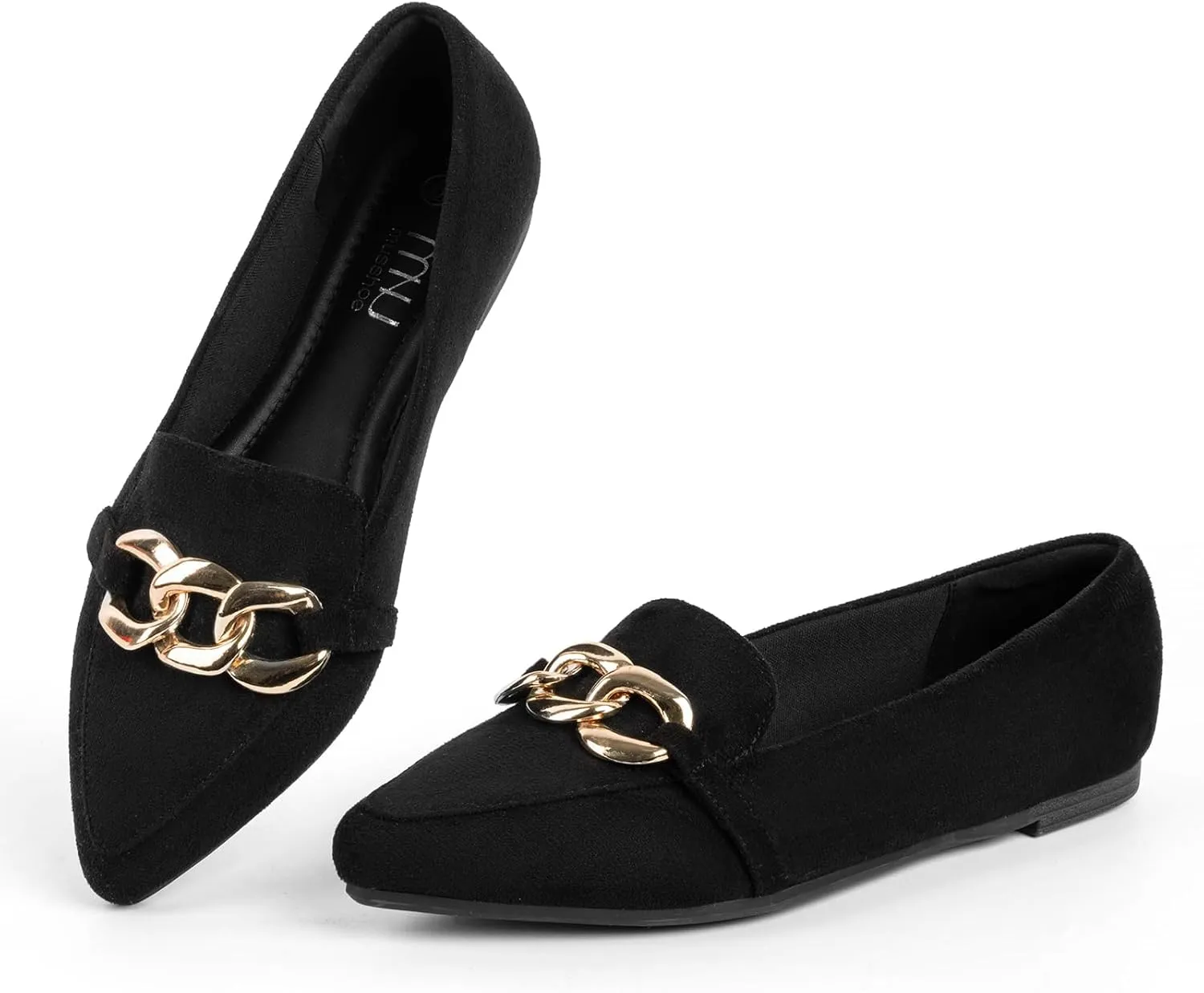 MUSSHOE Women's Loafers Comfortable Fashion Chain Flats Shoes for Women