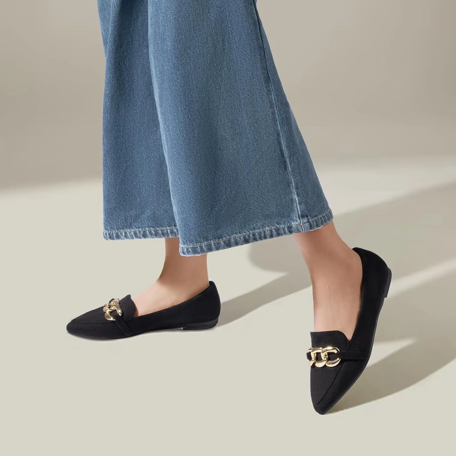 MUSSHOE Women's Loafers Comfortable Fashion Chain Flats Shoes for Women