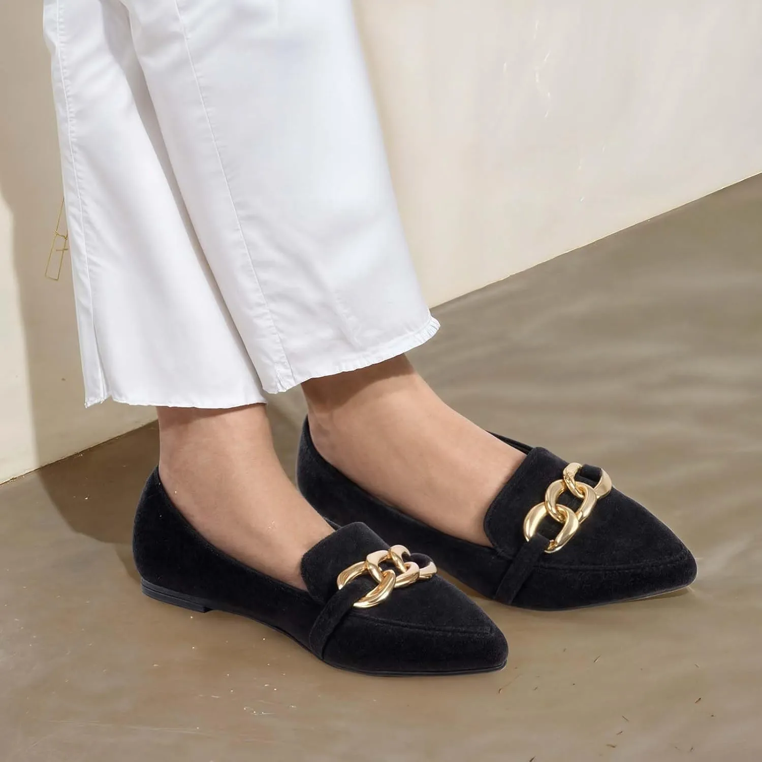 MUSSHOE Women's Loafers Comfortable Fashion Chain Flats Shoes for Women