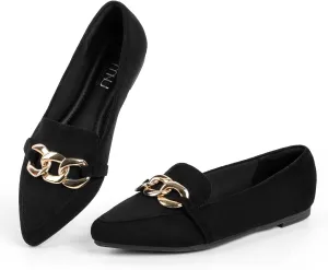 MUSSHOE Women's Loafers Comfortable Fashion Chain Flats Shoes for Women