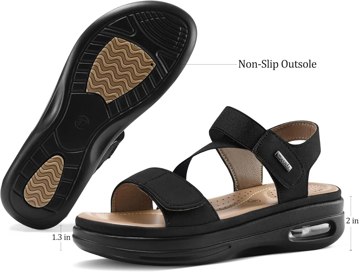 mysoft Women's Summer Walking Sandals Air Cushion Support Platform Ankle Strap Shoes Comfortable Casual Wedge Sandals