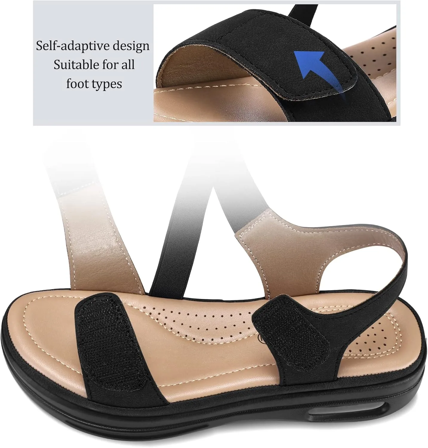 mysoft Women's Summer Walking Sandals Air Cushion Support Platform Ankle Strap Shoes Comfortable Casual Wedge Sandals
