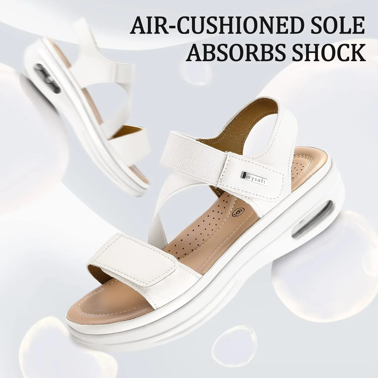 mysoft Women's Summer Walking Sandals Air Cushion Support Platform Ankle Strap Shoes Comfortable Casual Wedge Sandals