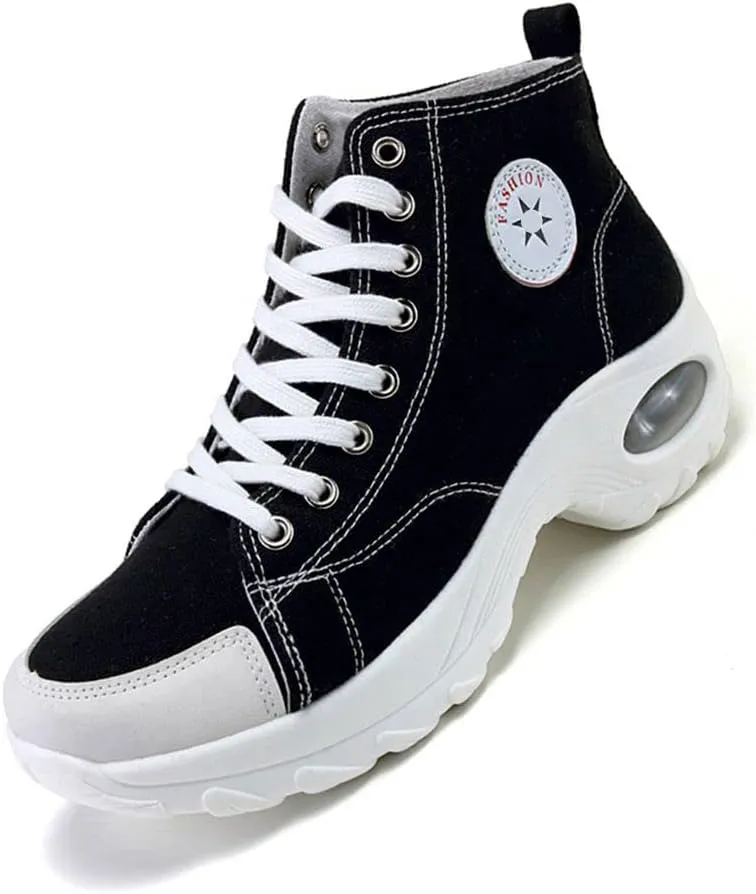 NCNDB Womens Canvas Sneakers High Top Lace up Casual Walking Shoes Air Cushion Sneakers