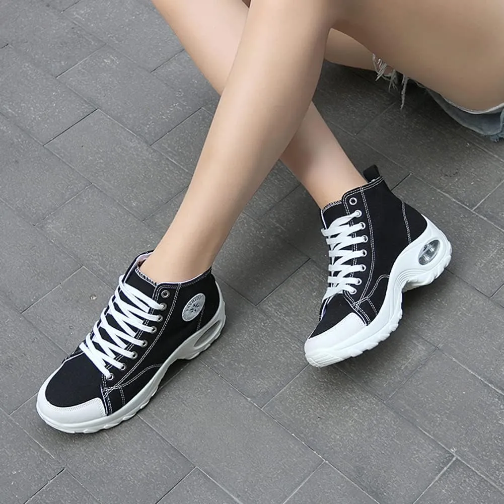 NCNDB Womens Canvas Sneakers High Top Lace up Casual Walking Shoes Air Cushion Sneakers