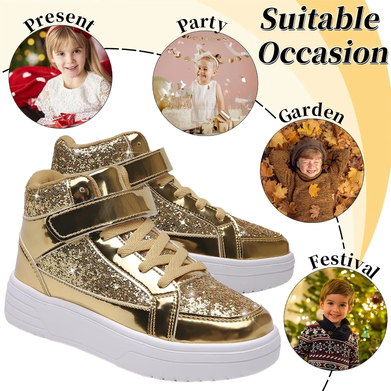 Nihaoya Unisex Kids High Top Sneakers Fashion Glitter Girls Running Shoes Casual Athletic Party Toddler Boys Tennis Shoes