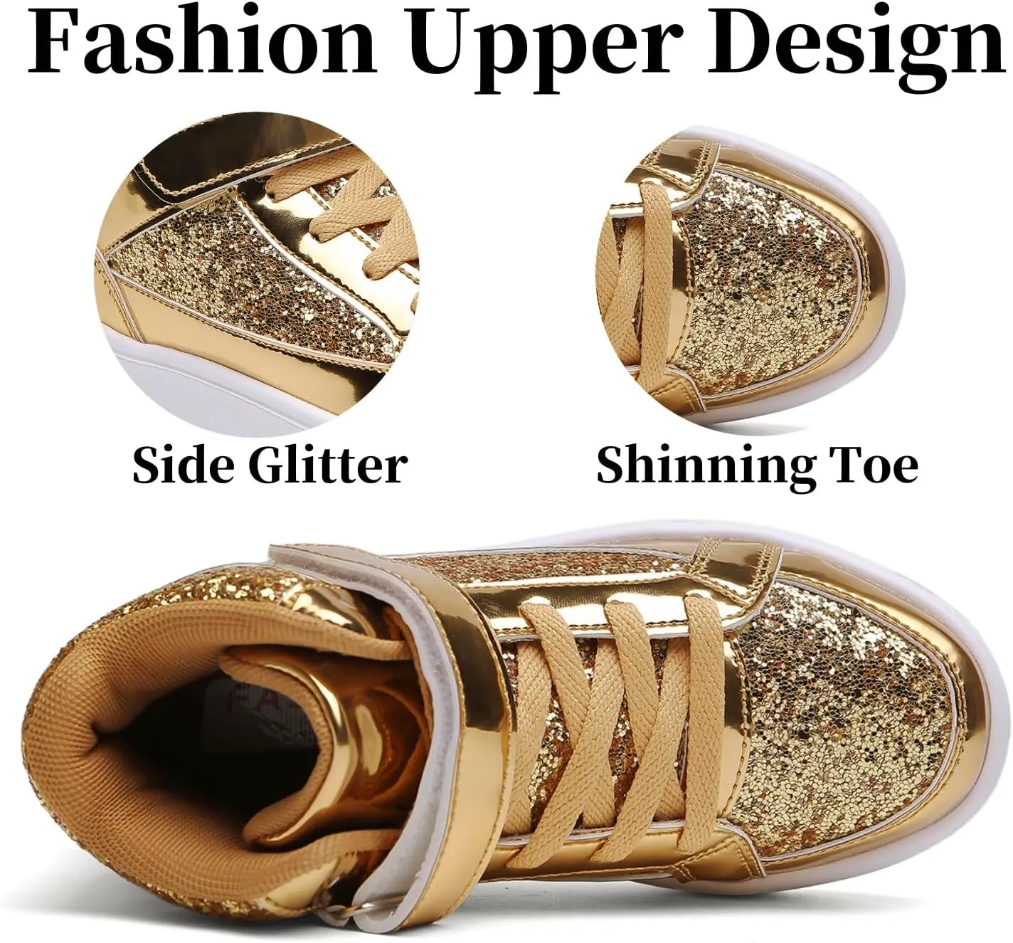 Nihaoya Unisex Kids High Top Sneakers Fashion Glitter Girls Running Shoes Casual Athletic Party Toddler Boys Tennis Shoes