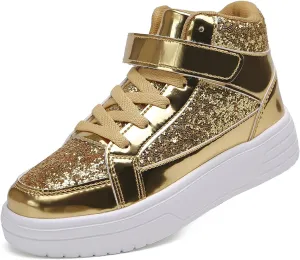 Nihaoya Unisex Kids High Top Sneakers Fashion Glitter Girls Running Shoes Casual Athletic Party Toddler Boys Tennis Shoes
