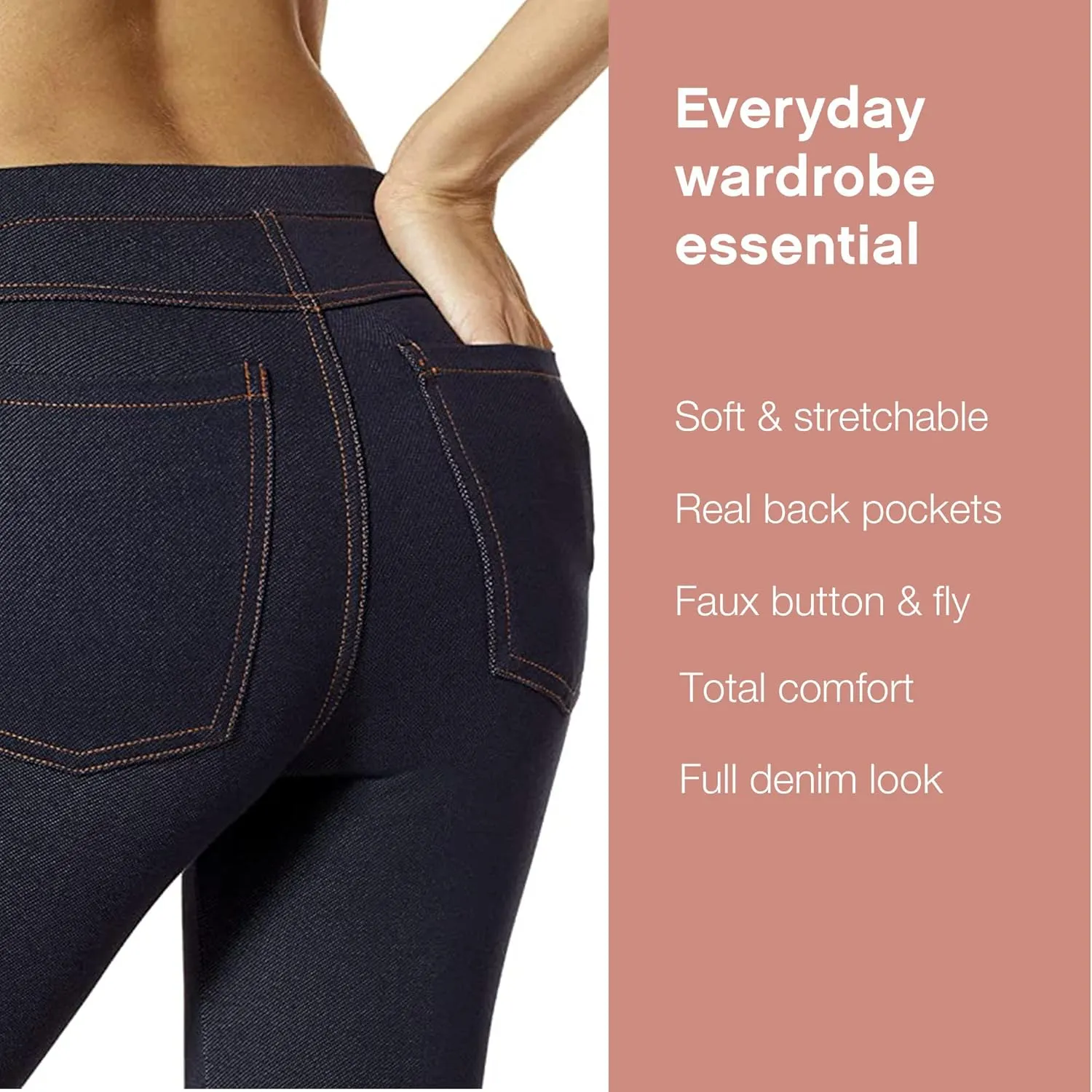 No Nonsense Women's Stretch Denim Leggings with Pockets