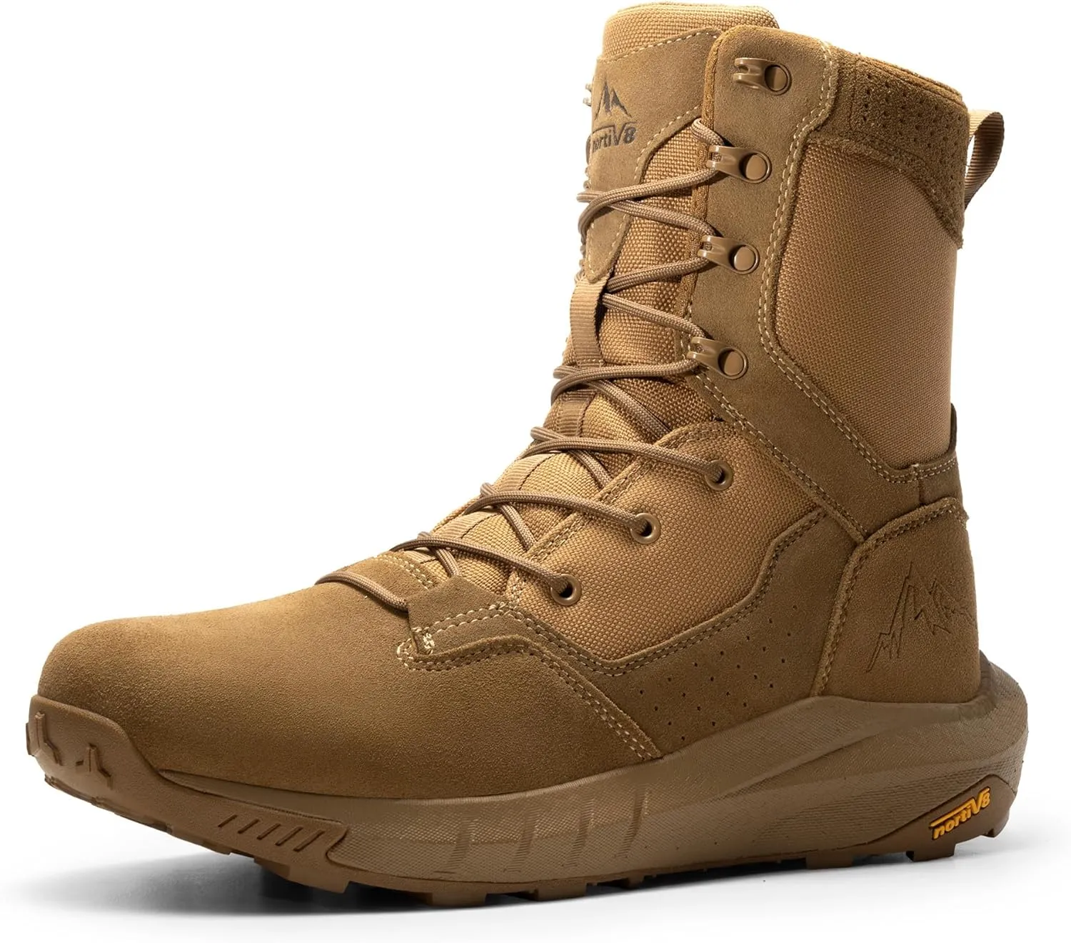 NORTIV 8 Men's Breathable Military Tactical Combat Boots Side Zipper Arch Support Leather Lightweight Motorcycle Work Hiking Boots 8 Inches DesertStorm