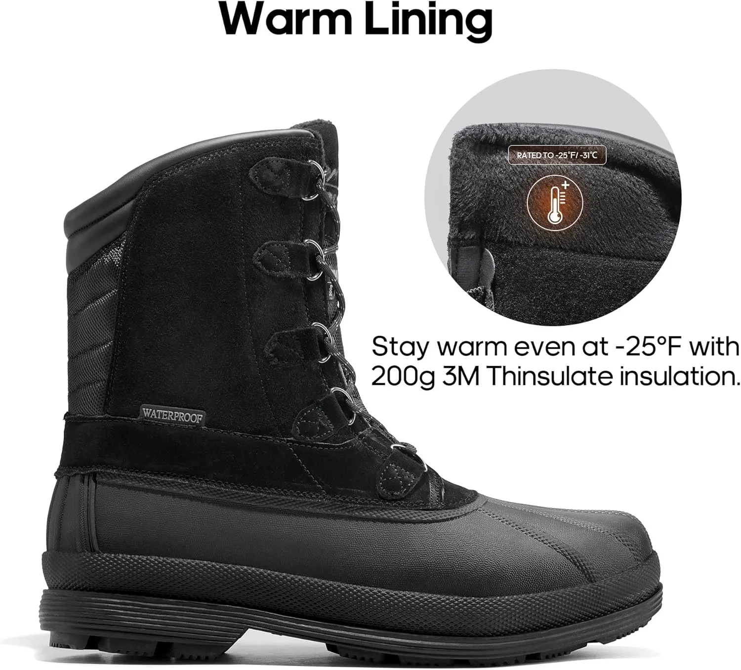 NORTIV 8 Men's Insulated Waterproof Work Winter Snow Boots