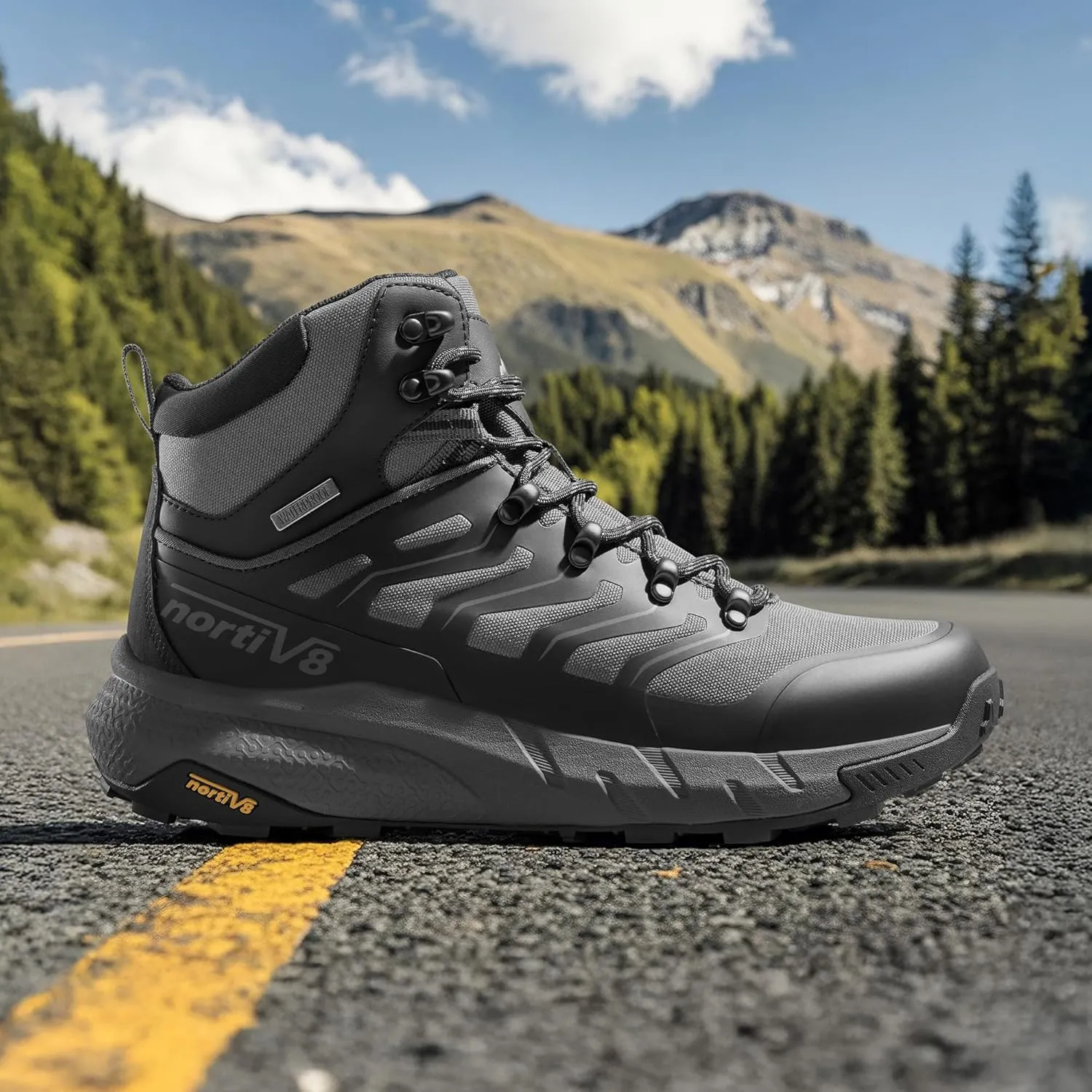 NORTIV 8 Men's Lightweight Hiking Boots Waterproof Breathable Outdoor Trekking Camping Ankle Boots Fern
