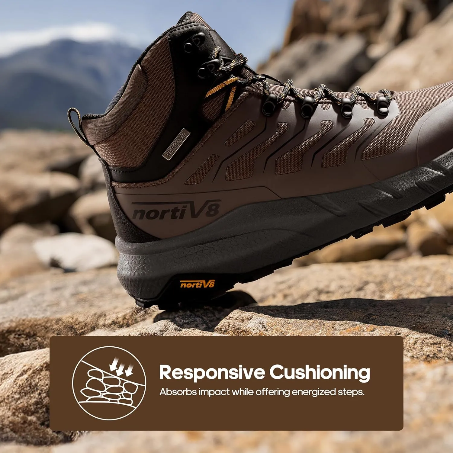 NORTIV 8 Men's Lightweight Hiking Boots Waterproof Breathable Outdoor Trekking Camping Ankle Boots Fern