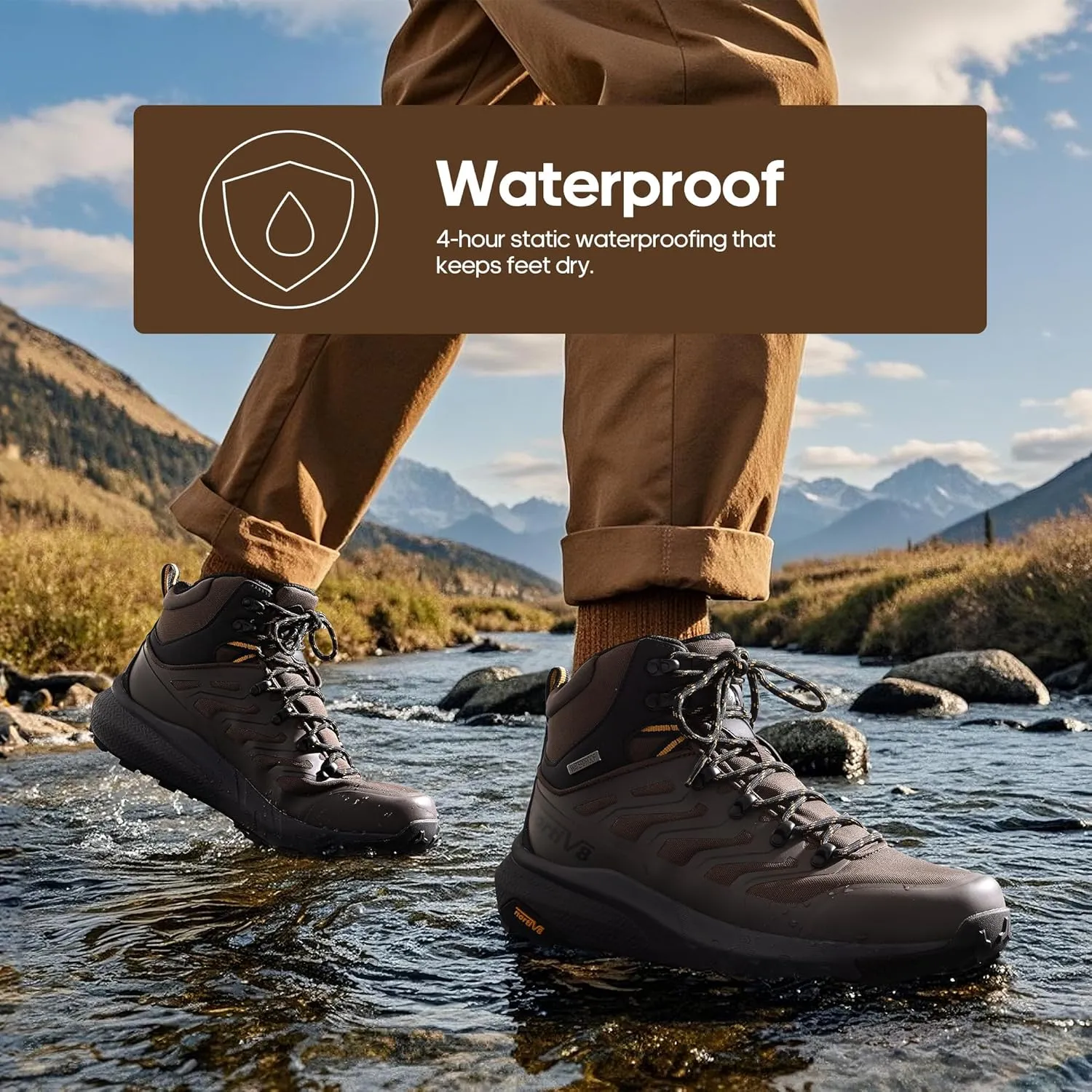 NORTIV 8 Men's Lightweight Hiking Boots Waterproof Breathable Outdoor Trekking Camping Ankle Boots Fern
