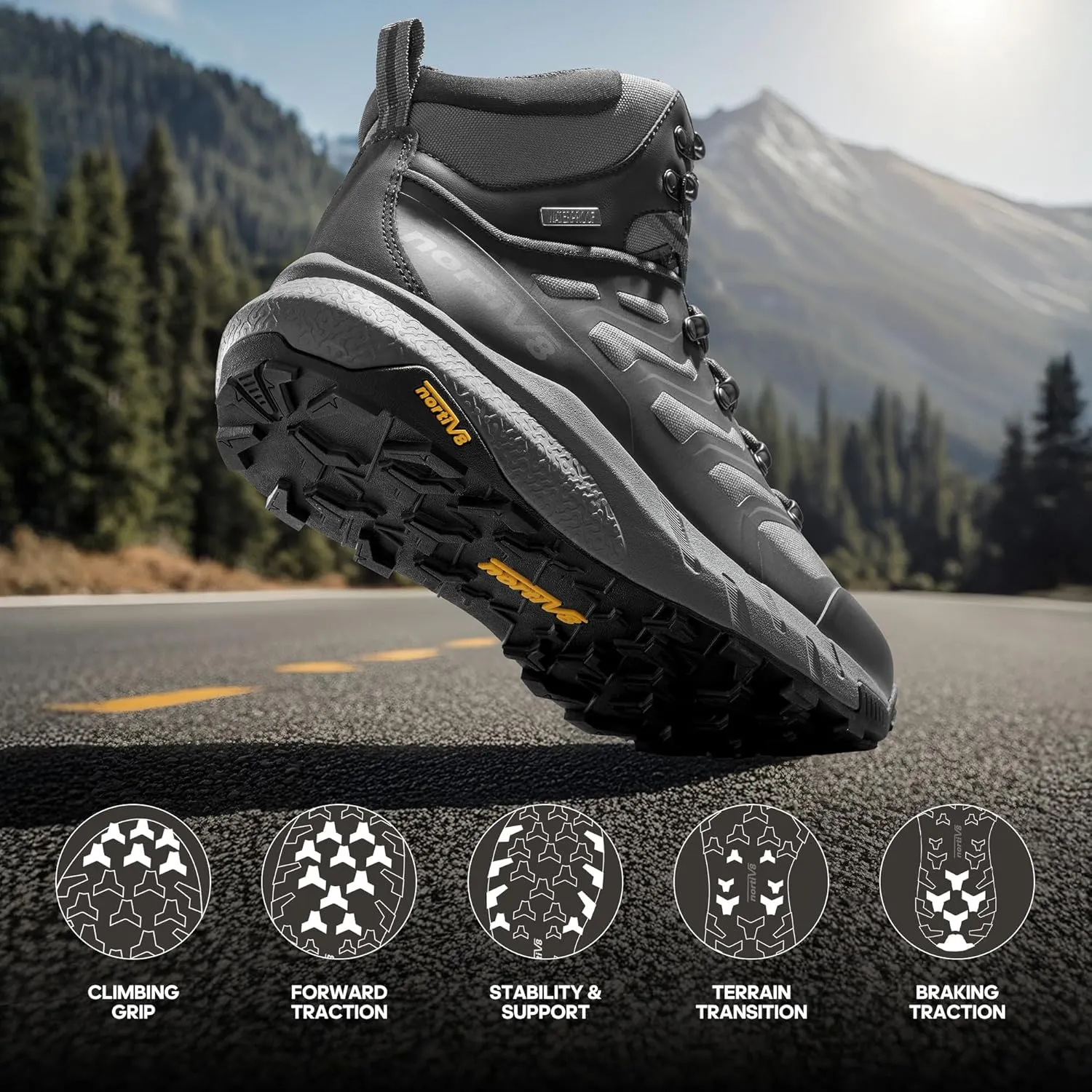 NORTIV 8 Men's Lightweight Hiking Boots Waterproof Breathable Outdoor Trekking Camping Ankle Boots Fern