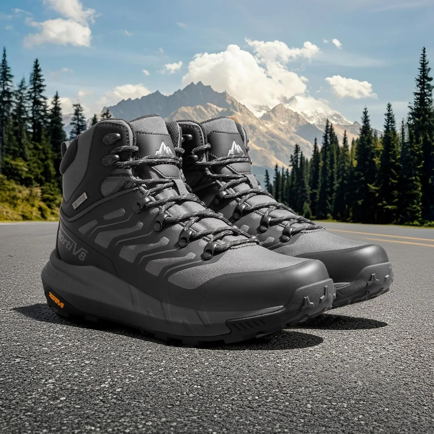 NORTIV 8 Men's Lightweight Hiking Boots Waterproof Breathable Outdoor Trekking Camping Ankle Boots Fern