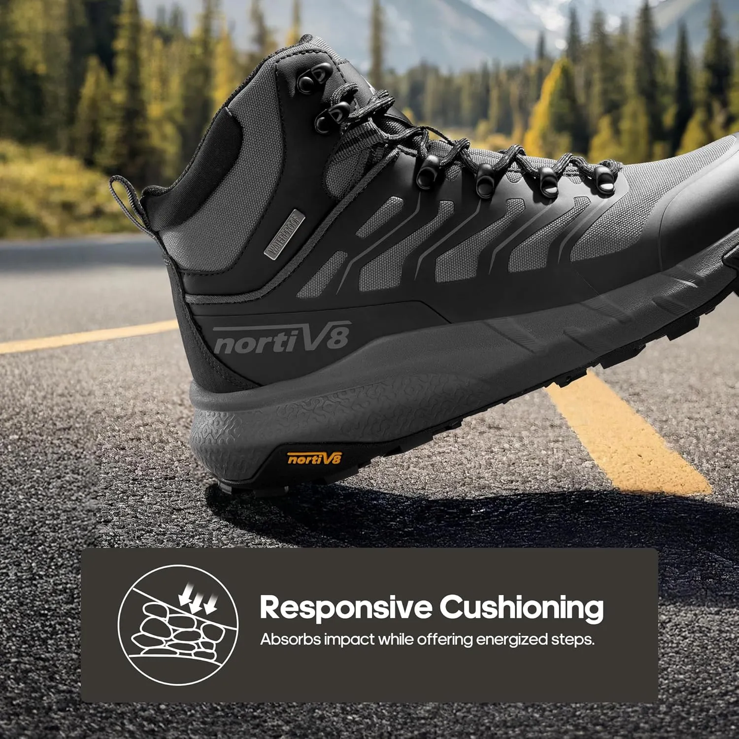 NORTIV 8 Men's Lightweight Hiking Boots Waterproof Breathable Outdoor Trekking Camping Ankle Boots Fern
