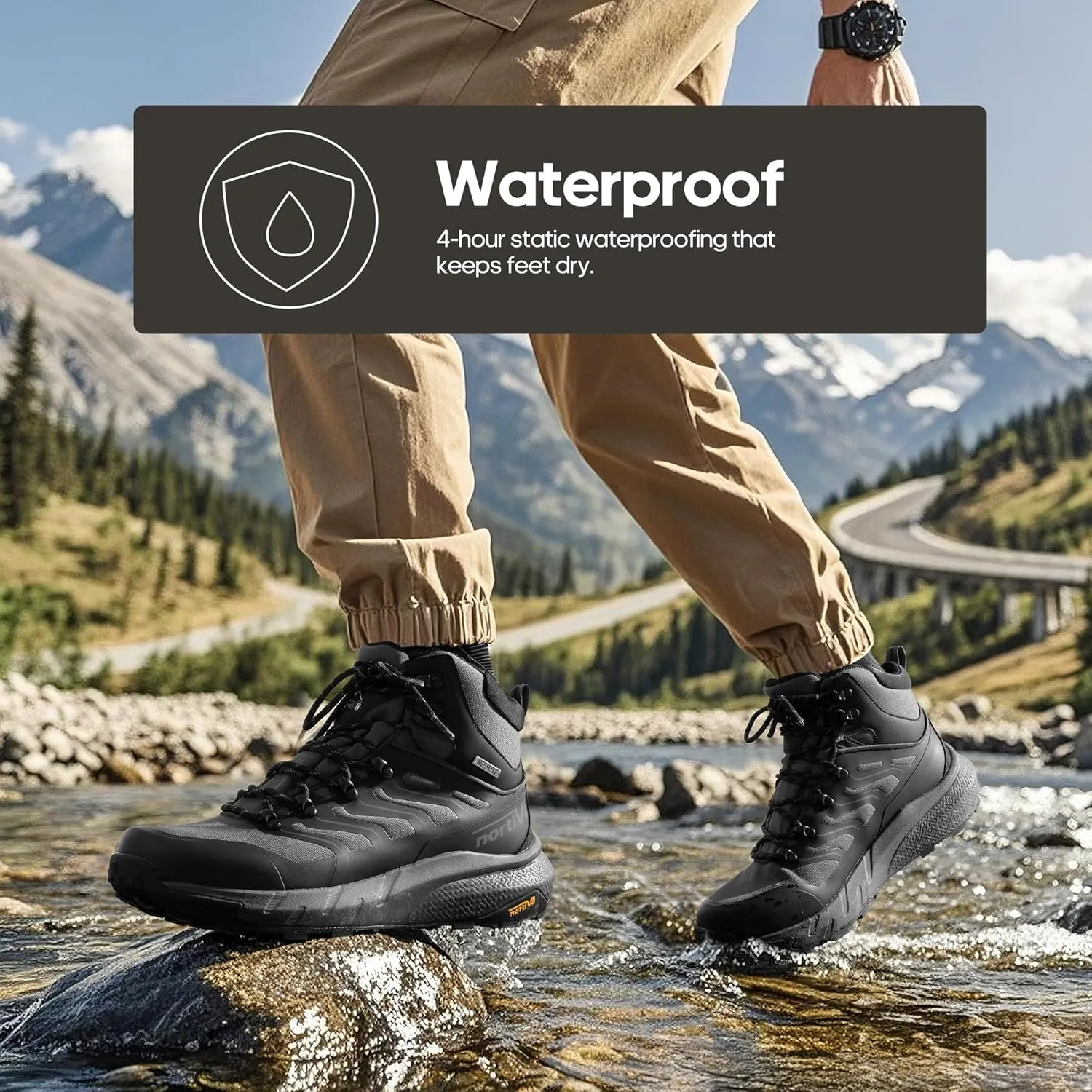 NORTIV 8 Men's Lightweight Hiking Boots Waterproof Breathable Outdoor Trekking Camping Ankle Boots Fern