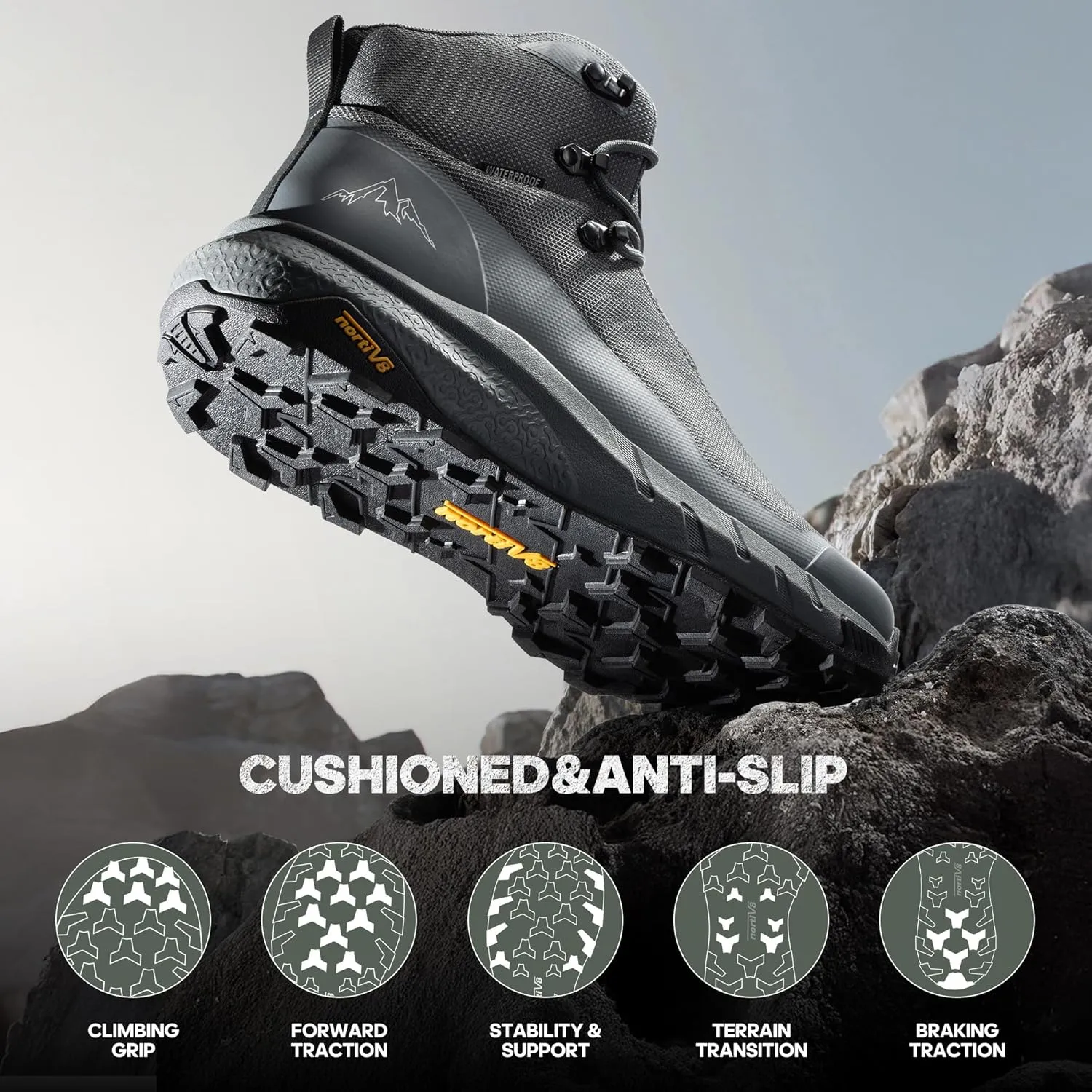 NORTIV 8 Men's Mid Waterproof Hiking Boots Outdoor Lightweight Breathable Trekking Camping Mountaineering Shoes HydroTrek