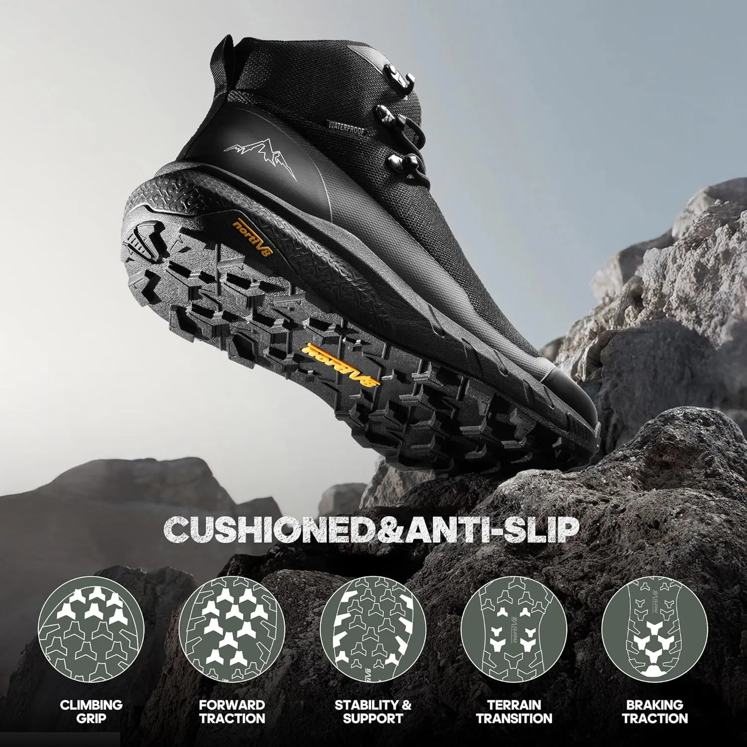 NORTIV 8 Men's Mid Waterproof Hiking Boots Outdoor Lightweight Breathable Trekking Camping Mountaineering Shoes HydroTrek