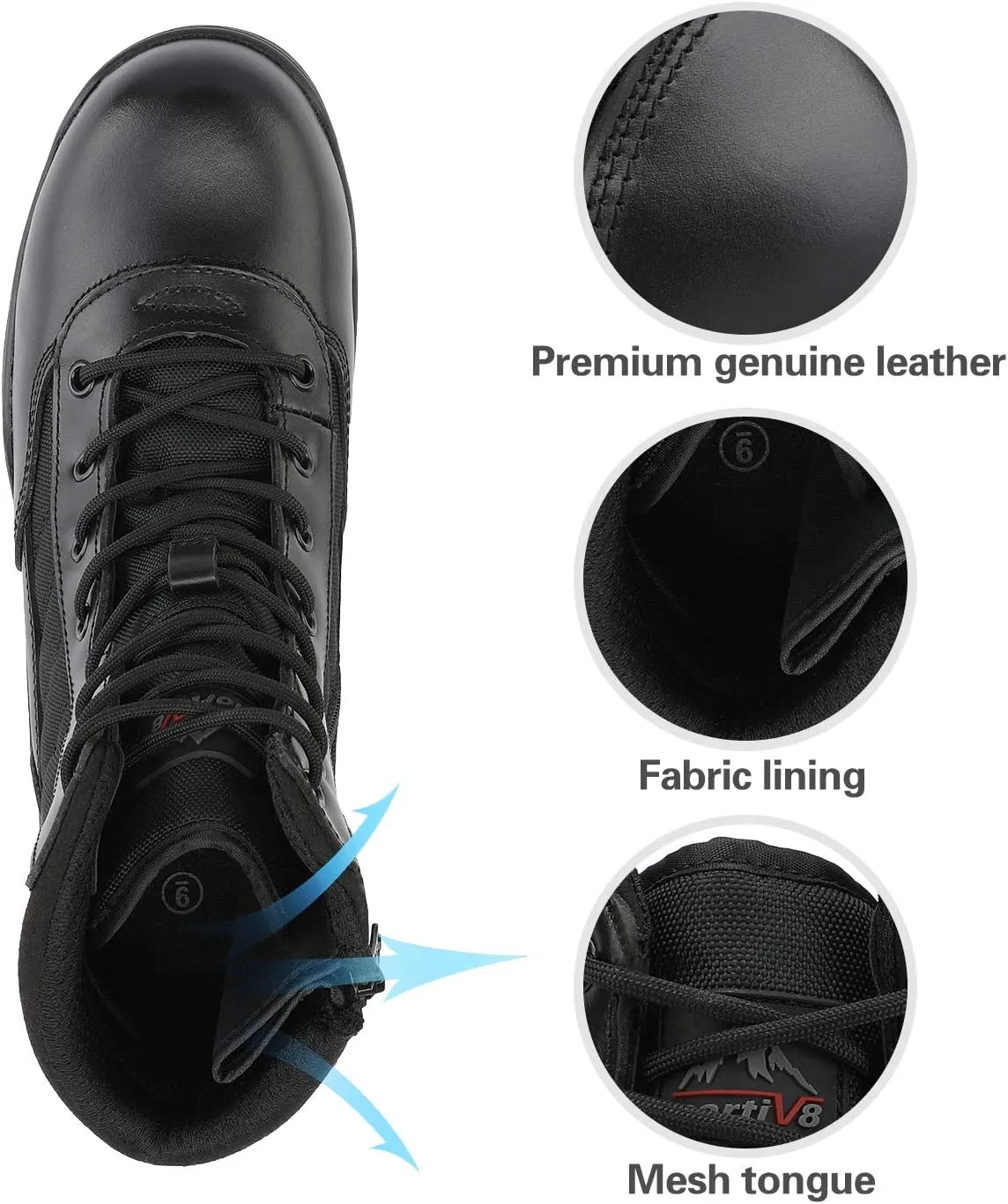NORTIV 8 Men's Military Tactical Work Boots Side Zipper Leather Motorcycle Combat Boots Trooper(6-8 Inches)