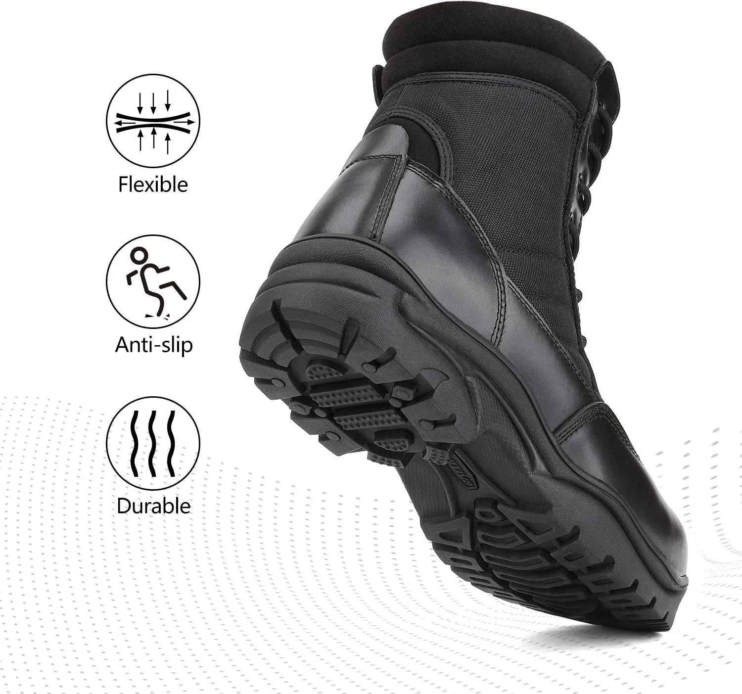 NORTIV 8 Men's Military Tactical Work Boots Side Zipper Leather Motorcycle Combat Boots Trooper(6-8 Inches)