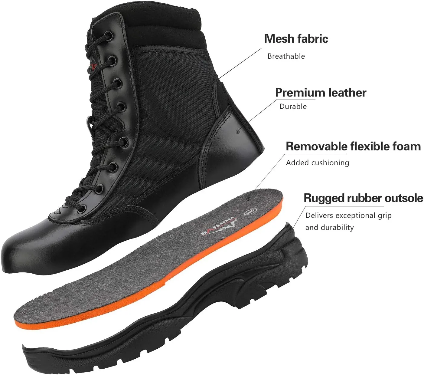 NORTIV 8 Men's Military Tactical Work Boots Side Zipper Leather Motorcycle Combat Boots Trooper(6-8 Inches)