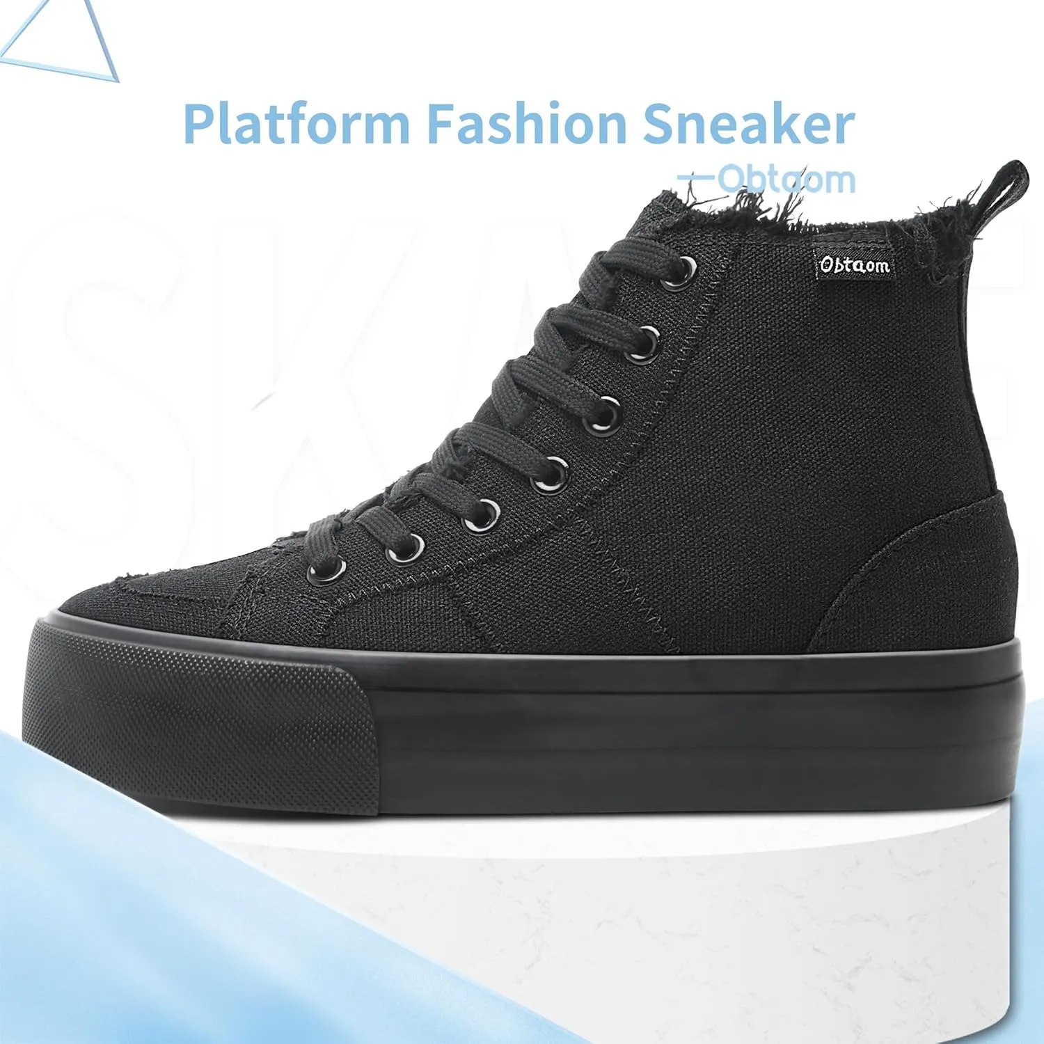 Obtaom High Top Platform Sneakers Women Mid Calf Play Canvas Shoes Washed Platform Skate Skateboard Shoe Casual Canvas Fashion Sneakers