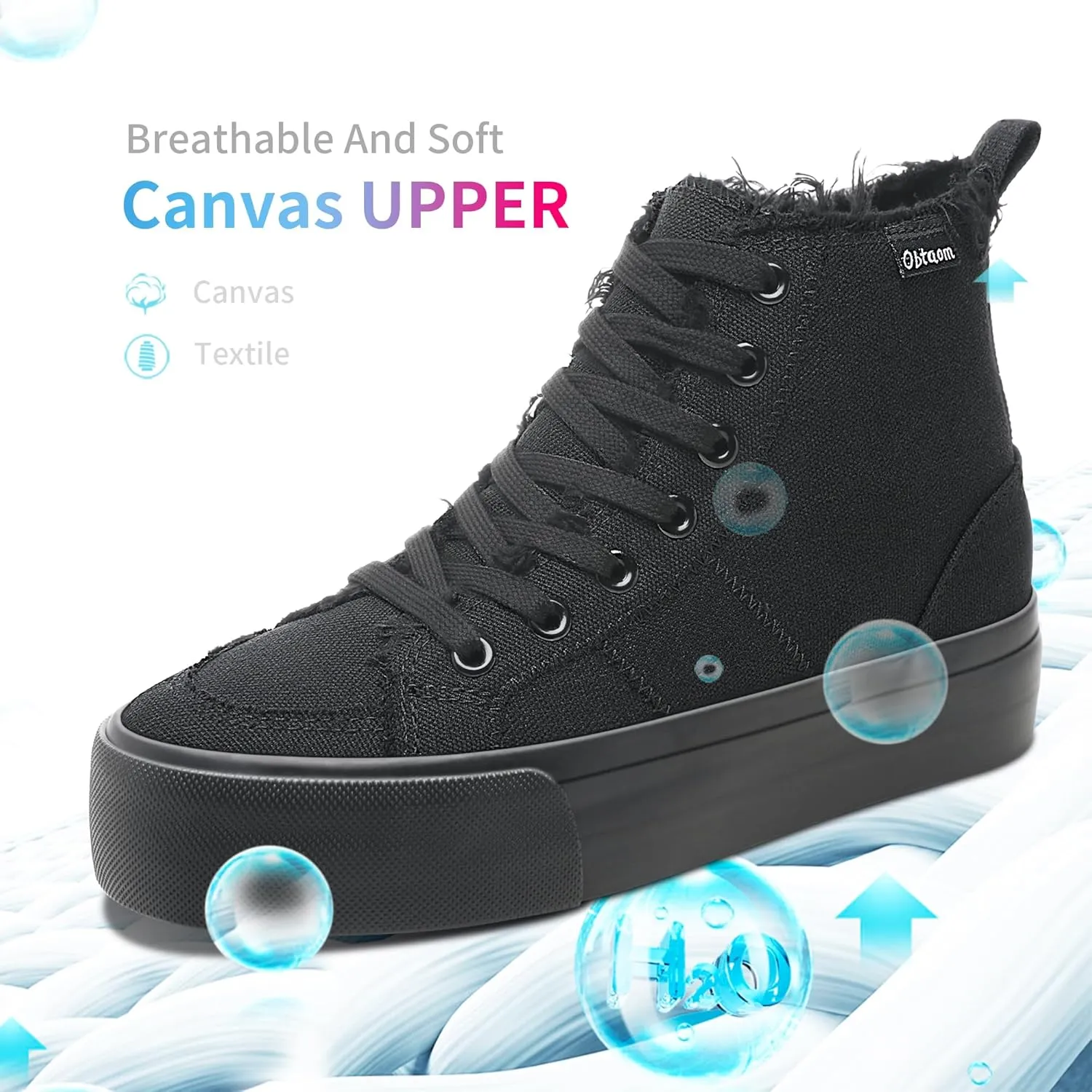 Obtaom High Top Platform Sneakers Women Mid Calf Play Canvas Shoes Washed Platform Skate Skateboard Shoe Casual Canvas Fashion Sneakers