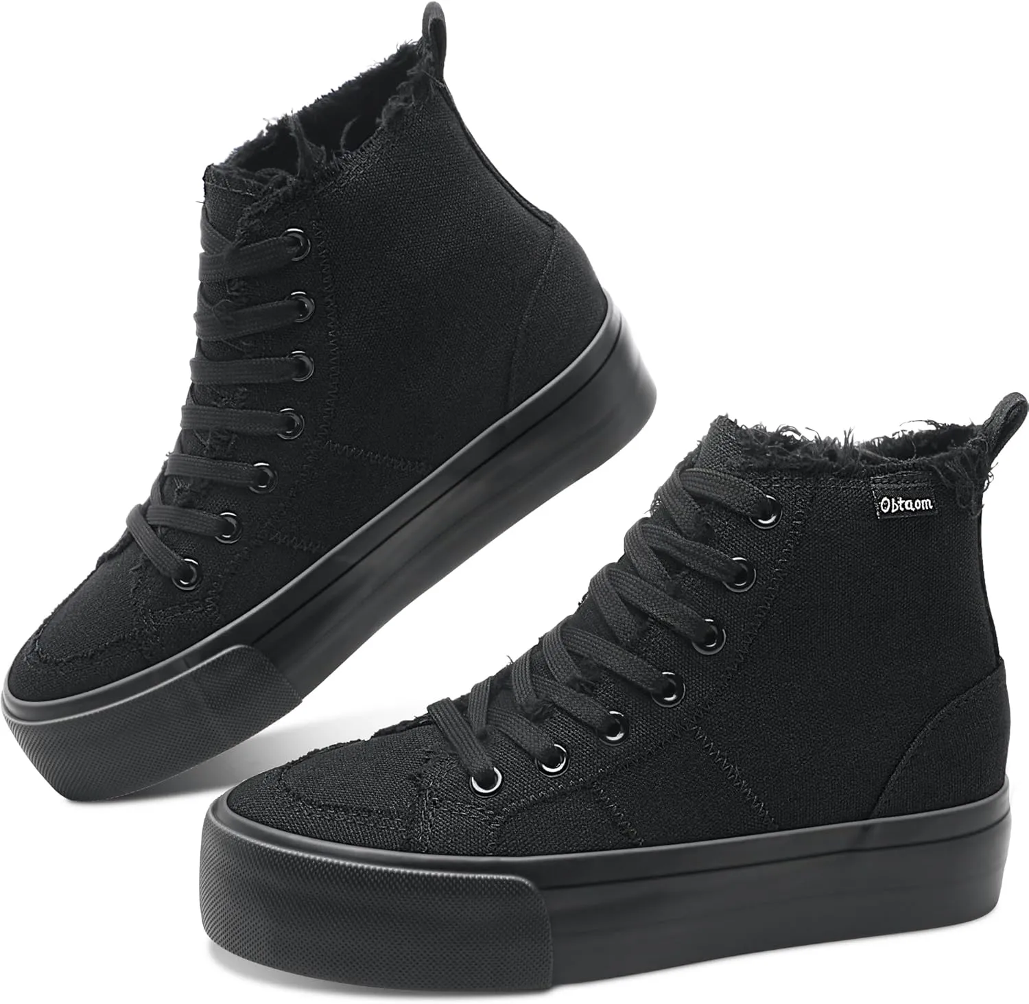 Obtaom High Top Platform Sneakers Women Mid Calf Play Canvas Shoes Washed Platform Skate Skateboard Shoe Casual Canvas Fashion Sneakers