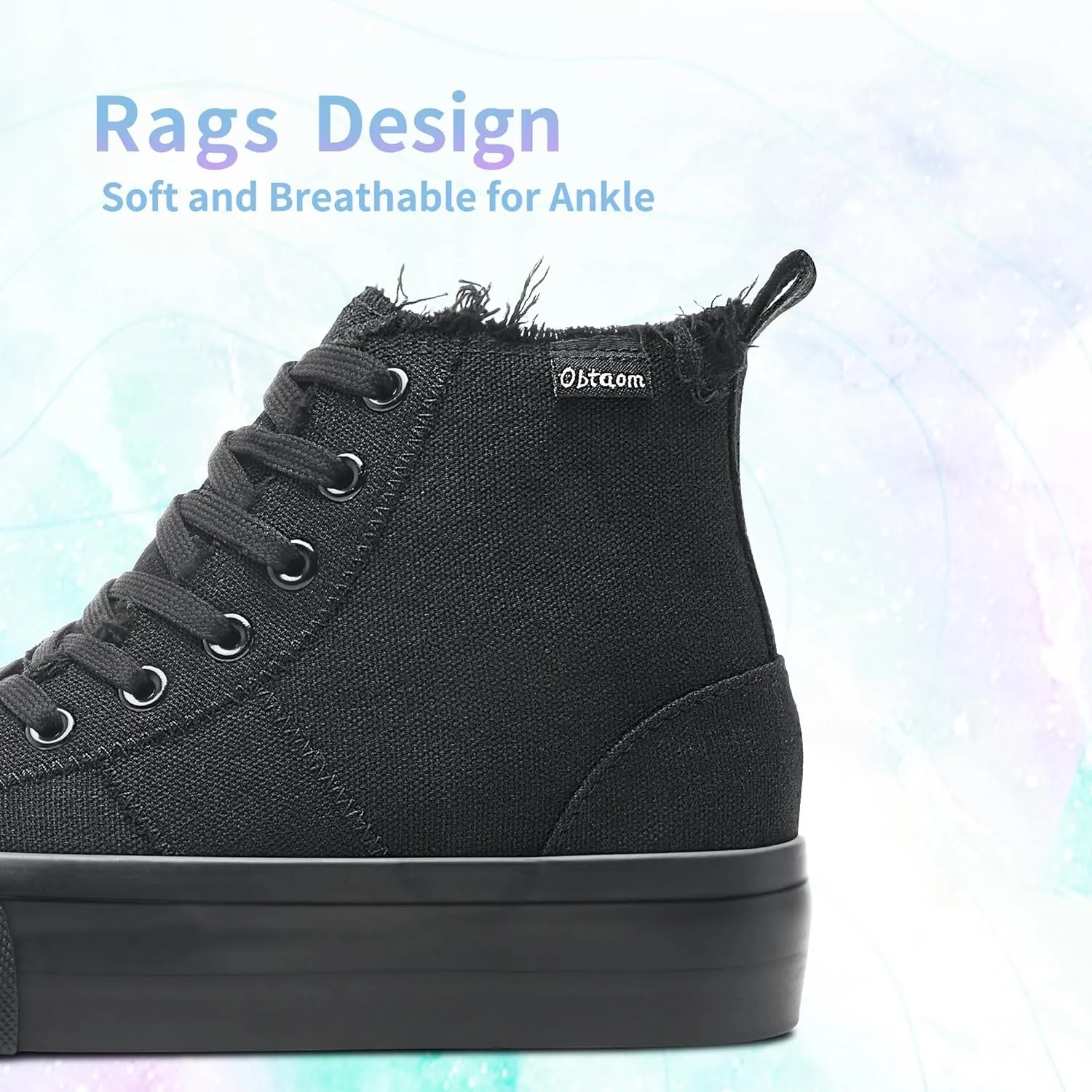 Obtaom High Top Platform Sneakers Women Mid Calf Play Canvas Shoes Washed Platform Skate Skateboard Shoe Casual Canvas Fashion Sneakers