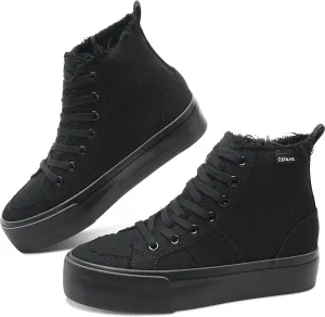 Obtaom High Top Platform Sneakers Women Mid Calf Play Canvas Shoes Washed Platform Skate Skateboard Shoe Casual Canvas Fashion Sneakers