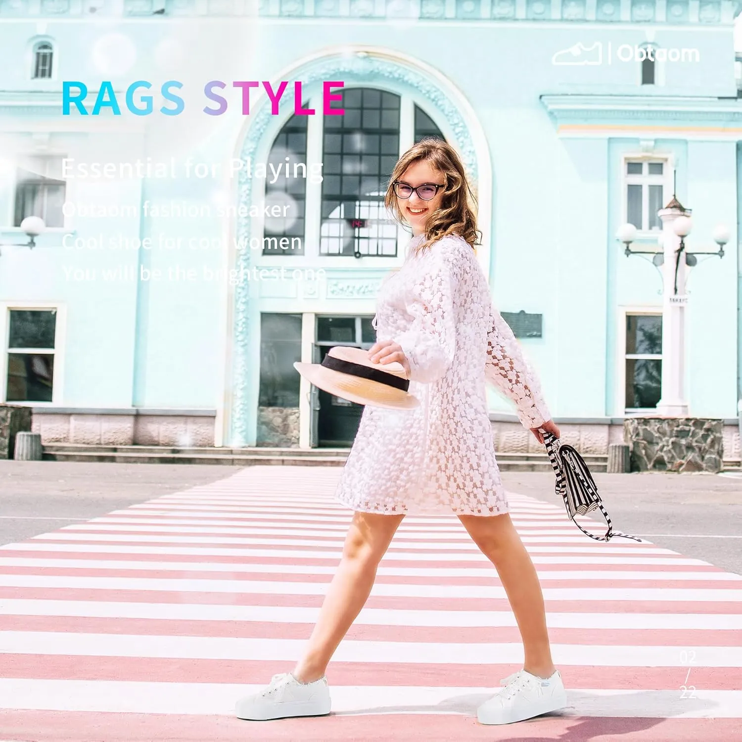Obtaom Women Platform Canvas Sneakers White Comfort Play Fashion Sneakers Casual Lift Platform Lace Up Shoes Cute Low Top Walking Shoes for Lady