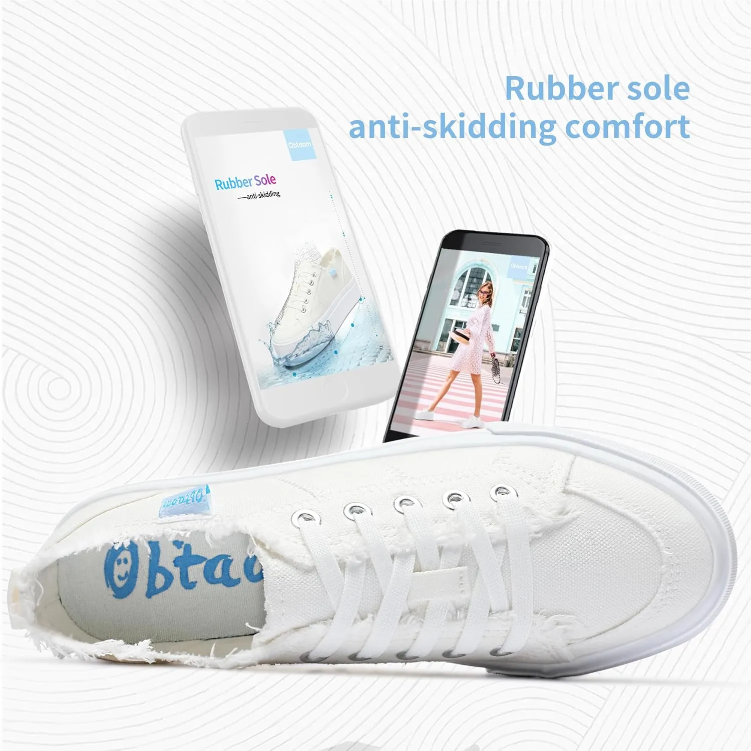 Obtaom Women Platform Canvas Sneakers White Comfort Play Fashion Sneakers Casual Lift Platform Lace Up Shoes Cute Low Top Walking Shoes for Lady