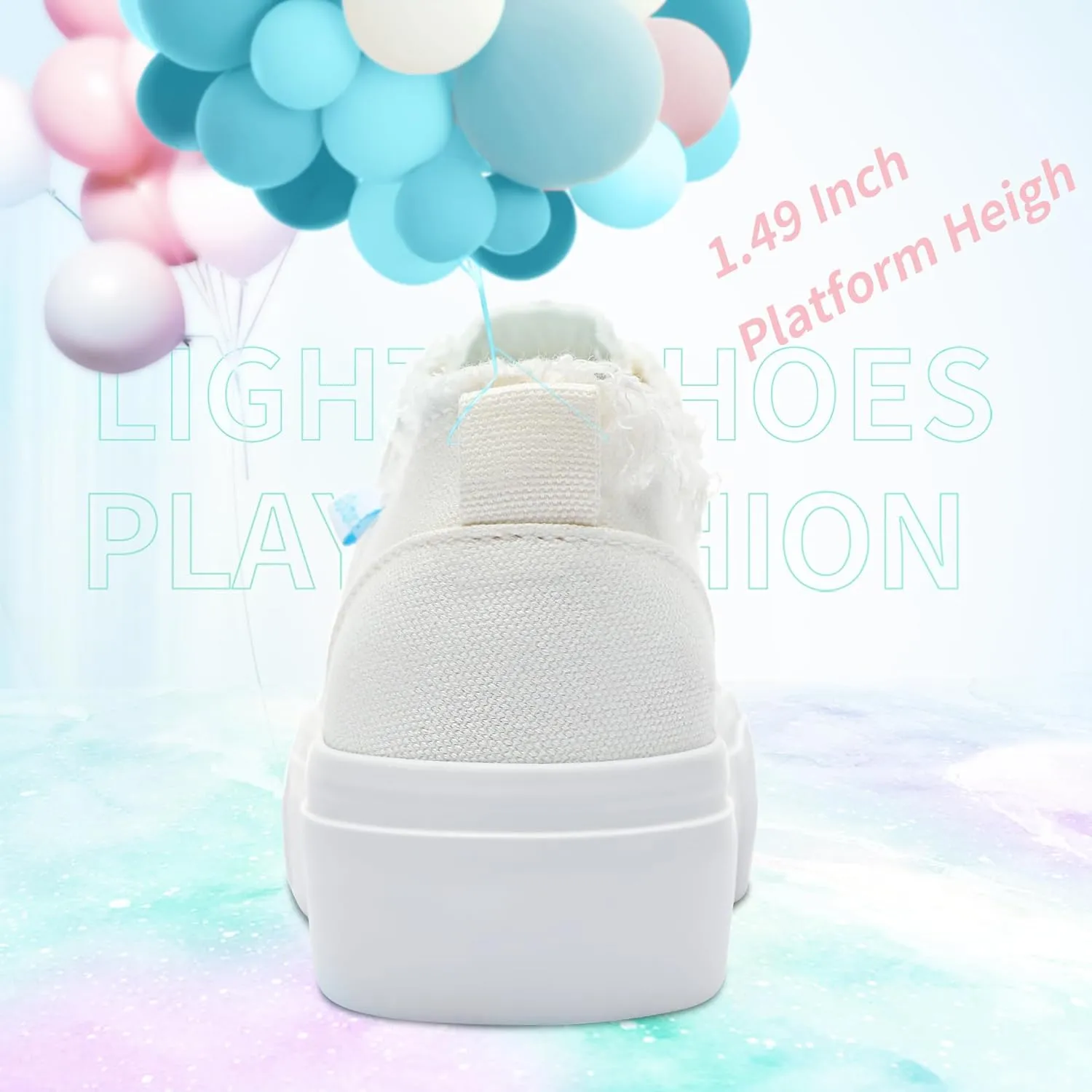 Obtaom Women Platform Canvas Sneakers White Comfort Play Fashion Sneakers Casual Lift Platform Lace Up Shoes Cute Low Top Walking Shoes for Lady